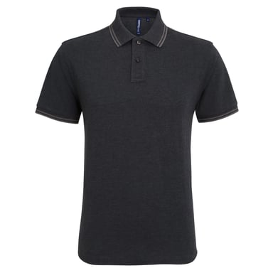 Asquith & Fox Mens Classic Fit Tipped Polo Shirt (Black Heather/Charcoal)
