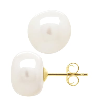 Earrings Yellow Gold - Real Cultured Freshwater Pearls Baroque 10-11 mm