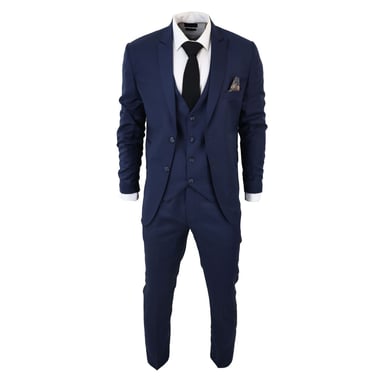 Traje clásico IM1 azul marino liso de 3 piezas para hombre