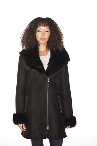 Abrigo de piel de oveja merino de ante para mujer - Samara