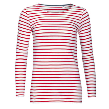 SOLS Womens/Ladies Marine Long Sleeve Stripe T-Shirt (White/Red)