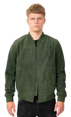 Chaqueta bomber universitaria de cuero de ante de cabra retro para hombre - Atenas