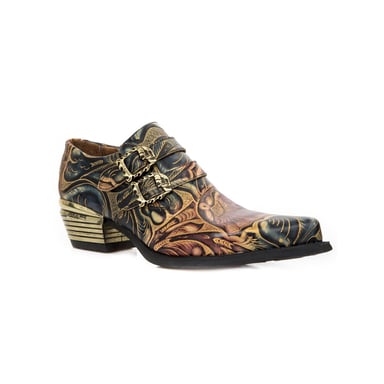 Zapatos con hebilla de cuero negro con relieve vintage de New Rock M-7960-S14