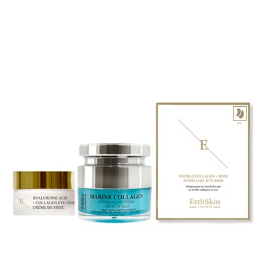 Aceite de Pescado Marino Crema de Noche 50ml + Ácido Hialurónico + Colágeno Pro Age Crema Contorno de Ojos 30ml + Doble Colágeno + Máscaras de Ojos Rosa Hidro Amarilla 5 x 2
