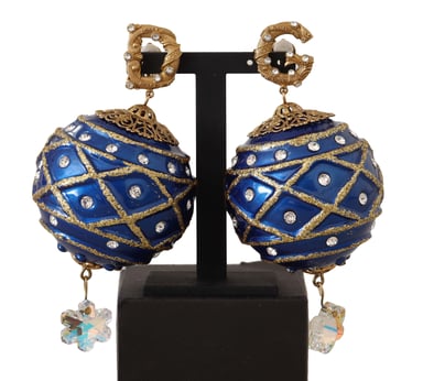 Pendientes de Clip en Forma de Bola de Navidad Azul de Cristal de Latón Dorado para Mujer de Dolce & Gabbana