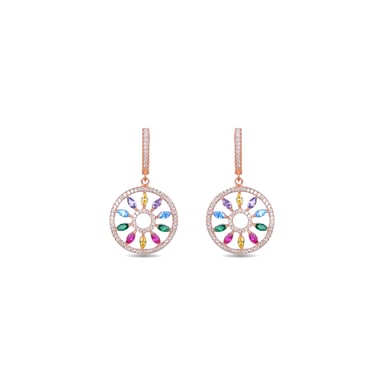 Pendientes Luxenter con cierre catalán mobel de plata de ley 925 y circonita multicolor con acabado en baño oro rosa de 18 quilates