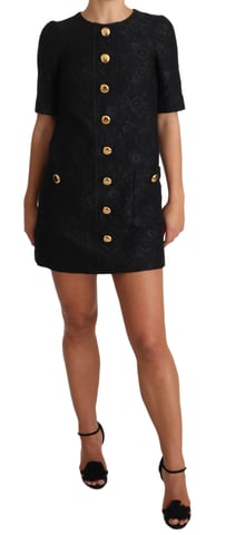 Vestido mini de jacquard negro con botones decorativos de Dolce & Gabbana para mujer