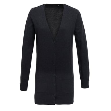 Premier Womens/Ladies Longline V Neck Knitted Cardigan (Charcoal)