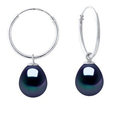 Earrings of Silver 925 Rhodium plated and Real Freshwater Pearls Pear 8-9 mm