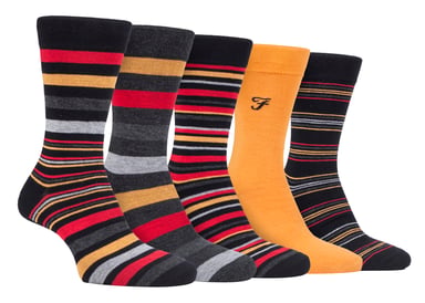 Farah - Pack de 5 calcetines para hombre de bambú orgánico natural con rayas brillantes