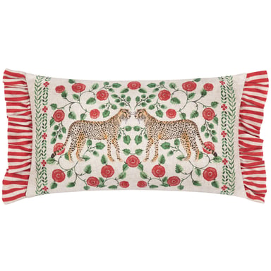Cojín de poliéster relleno con volantes y estampado de leopardos Okara de Wylder Tropics