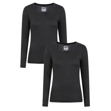 Mountain Warehouse Womens/Ladies Keep The Heat Round Neck Thermal Top (Pack of 2) (Black)