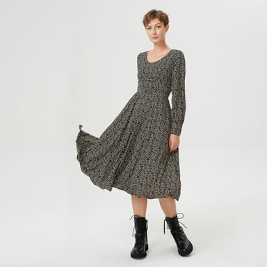 Fitted blouse dress with liberty print and plunging neckline on the back
