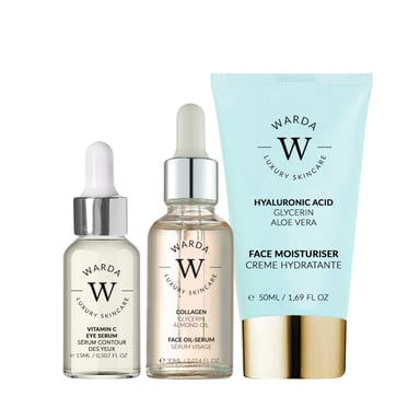 Skin Glow Boost Vitamin C Eye Serum 15ml +Collagen Skin Lifter Boost Oil Serum 30ml + Skin Hydation Boost Hyaluronic Acid Moisturiser 50ml