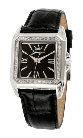 Yonger and Bresson Reloj de cuero negro con esfera negra