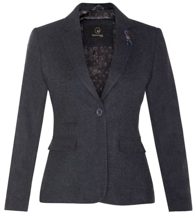 Blazer azul marino de espiga de tweed para mujer de los años 20