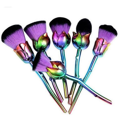 Aquarius 6pc Beauty and the Beast-Inspired Rose Makeup Brushes with Glossy Handles Purple