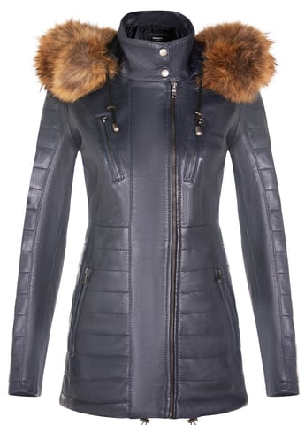 Parka de cuero con capucha y corte ajustado para mujer - Northam