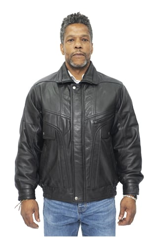 Chaqueta de cuero estilo aviador Harrington clásica para hombre - Minsk