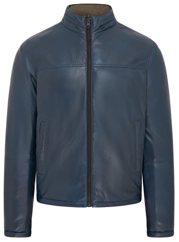 Chaqueta Bomber Reversible De Cuero Azul Para Hombre - Raufoss