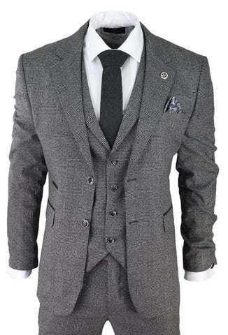 Traje de tres piezas gris para hombre, traje de boda clásico a medida con cuadros Príncipe de Gales