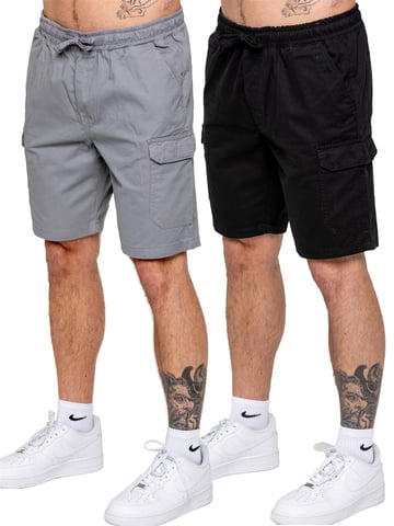Kruze | Pack de 2 Pantalones Cortos Cargo para Hombre - BLK/LTGREY