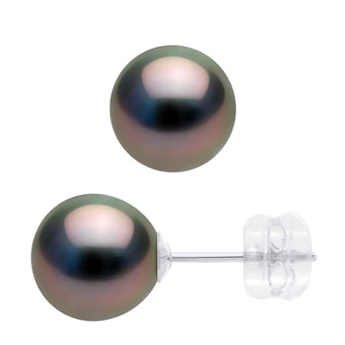 Earrings - White Gold 375 - Real Cultured Tahiti Pearls Round 8-9 mm