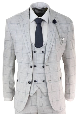 Traje clásico retro vintage de tweed a cuadros gris claro de 3 piezas para hombre
