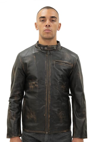 Chaqueta de motociclista de cuero negra vintage para hombre - Sarajevo