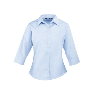 Premier Womens/Ladies Poplin 3/4 Sleeve Shirt (Light Blue)