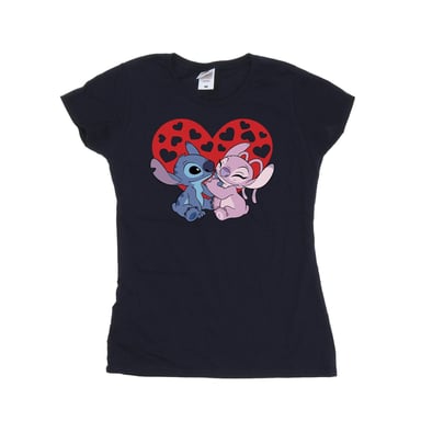Disney Womens/Ladies Lilo & Stitch Hearts Cotton T-Shirt (Navy Blue)