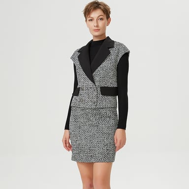 Tweed vest with contrasting collar