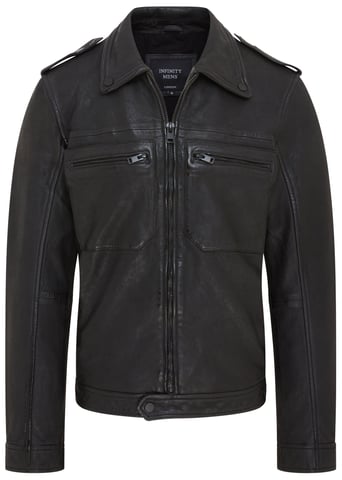 Chaqueta estilo camisa clásica de cuero negro para hombre - Harstad