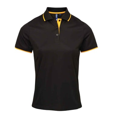 Premier Womens/Ladies Coolchecker Contrast Pique Polo Shirt (Black/Sunflower)