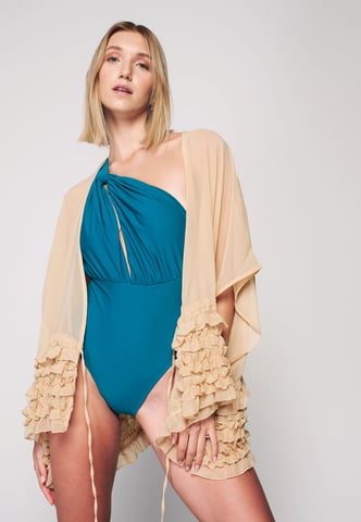 Frill Detailed Kimono - Light Brown