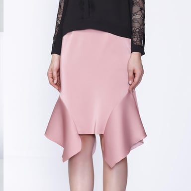 Straight skirt with flared ruffles alongside