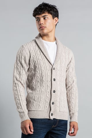 Natural Shawl Neck Cable Knit Cardigan