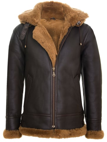 Chaqueta de aviador B3 de piel de oveja con capucha para hombre - Columbus
