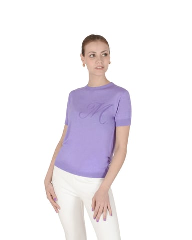 Crown Of Edinburgh Cashmere Short Sleeve Art 003 Lilas Lettre M