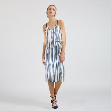 Stripe Print Wrap Effect Dress