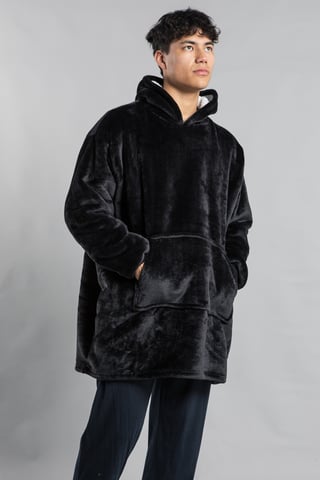 Black Hooded Blanket With Kangaroo Pocket