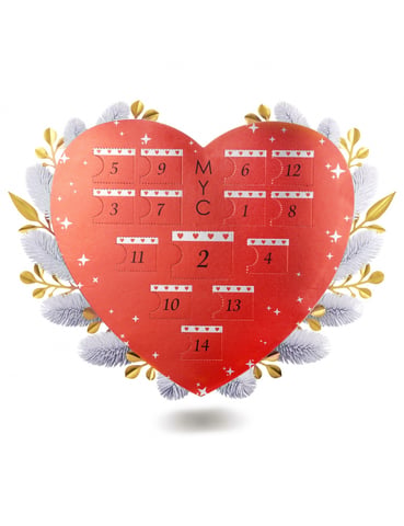 Calendario de Adviento Caja corazón sorpresa - 14 joyas - Oro y Cristal