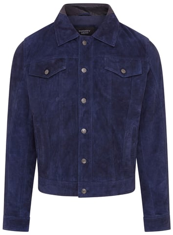 Chaqueta vaquera de piel de cabra de ante azul marino para hombre - Nurmes