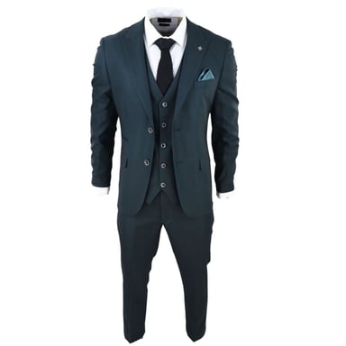 Traje de tres piezas a cuadros verde oliva para hombre