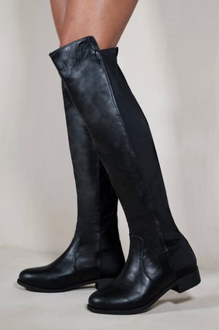 Where's That From Womens Diem Over The Knee Pull On Boots With Low Heel - Black