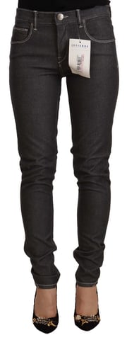 Jeans ajustados de mezclilla de tiro bajo para mujer Acht en negro