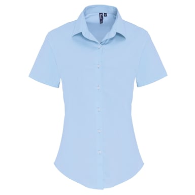 Premier Womens/Ladies Stretch Fit Poplin Short Sleeve Blouse (Pale Blue)