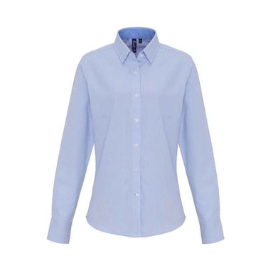 Premier Womens/Ladies Striped Oxford Long-Sleeved Formal Shirt (White/Oxford Blue)