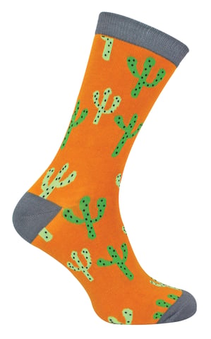 Calcetines Cactus para hombre | Mr Heron | Novedad Calcetines de bambú con estampado de plantas | Regalo de Navidad para él - Cactus (Mostaza)