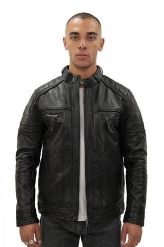 Chaqueta de motociclista de cuero negra vintage para hombre - Nápoles